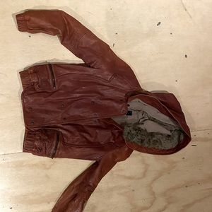 O’2nd Quilted Leather Bomber with fur hood.